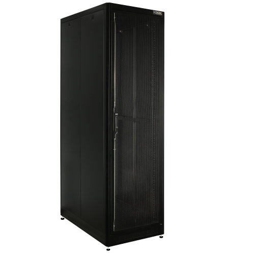 19" Rack - Free Standing with Front Glass Door - Tempered Clear Glass, Rear Steel Door, Side Covers, Top & Bottom Cable Entry Plates with louvers-Middle Entry and Top &  Bottom Blank Plates - 18U
